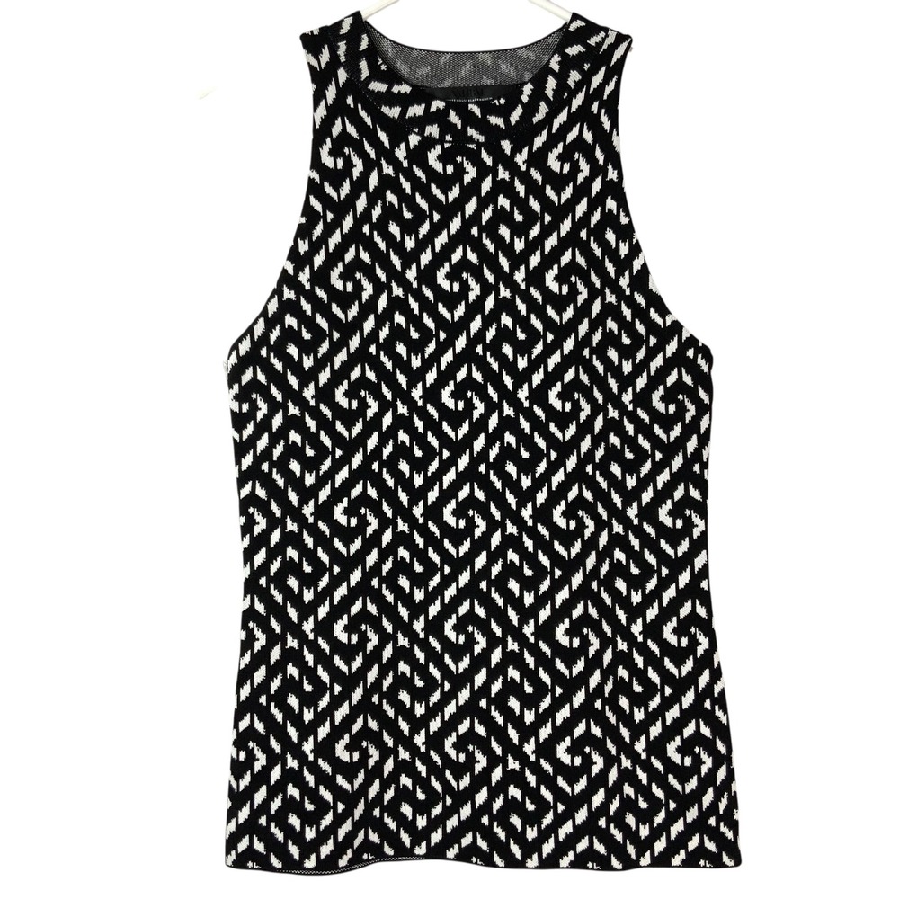 White House Black Market Black Ecru Geometric Halter Top S Pullover High Neck